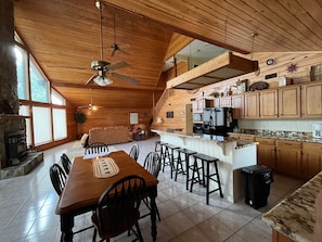 Kitchen and dining area. Fully equipped to cook for your retreat.