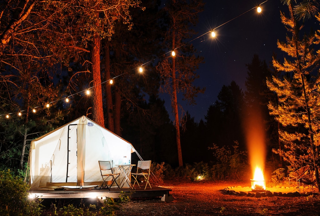 unique camping near McCall idaho in a canvas tent