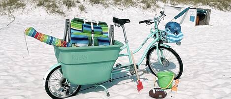 Bucket Bike provided to haul all your beach gear or up to 4 kids!