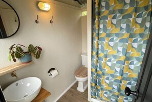 flushing toilet and hot water
