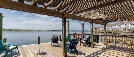 Deck over looking the water to relax with family