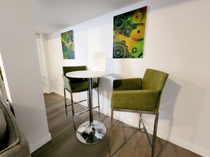 Downstairs dining area with beautiful art pieces