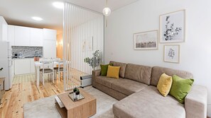 Beautifully decorated living area with a sofa bed #cozy