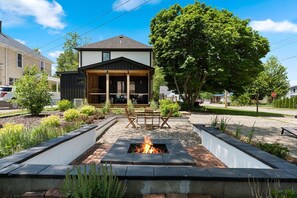 Backyard is perfect for outdoor dining and roasting smores!