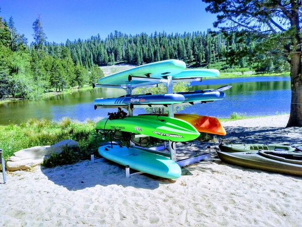 Beach with paddle boards for guest use. Owner provides kayak for guests also.