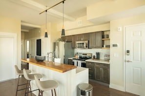 Fully stocked open kitchen