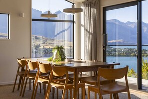 Dining table with dramatic lake views