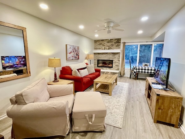 Electric Fireplace + Pull Out Sofa