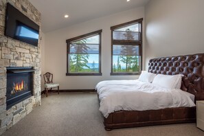 The views and fireplace in the master bedroom make this room magical | King Bed | Upper Level