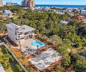 Aerial view of the secluded property.