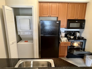 One bedroom suite, King bed, pullout sleeper sofa, Full kitchen, in unit laundry