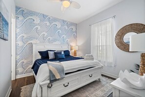 This bedroom has a king sized bed