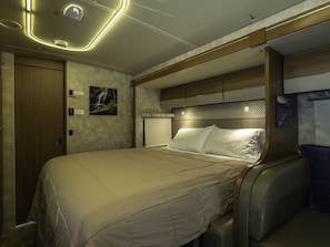 Comfortable queen size Murphy bed.