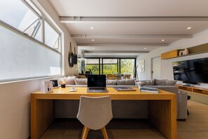 Desk and chair provided for your convenience.

