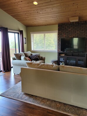 view of living room standing at the kitchen