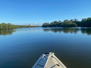 Kayaking right at the kayak drop-in