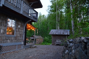 Driveway view of gazebo and bunk house