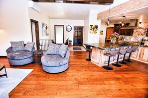 living room and kitchen area