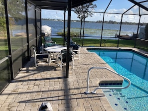 This is the pool deck with expanded screened in lanai area.