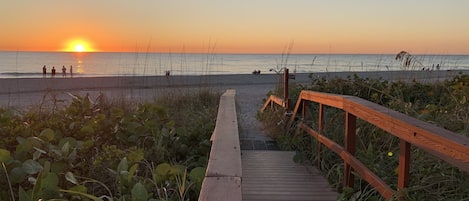 Enjoy many beautiful gulf sunsets on this gorgeous beach just steps from the condo!