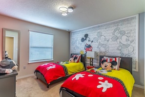Upstairs 'Mickey Mouse' Twin Bedroom w/Two Twin Beds and Flat Screen TV