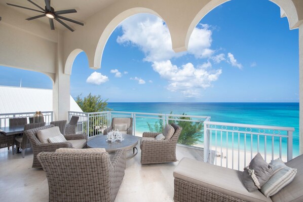 Patio views of Seven Mile Beach.