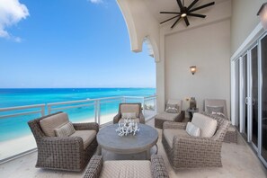 Balcony with seating.