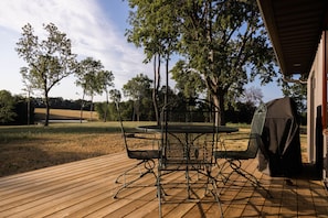 Back Deck: Seating & Gas Grill Overlooking Pond