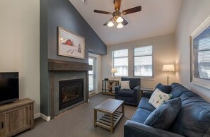 Ceiling Fan, Couch, Furniture, Home Decor, Fireplace