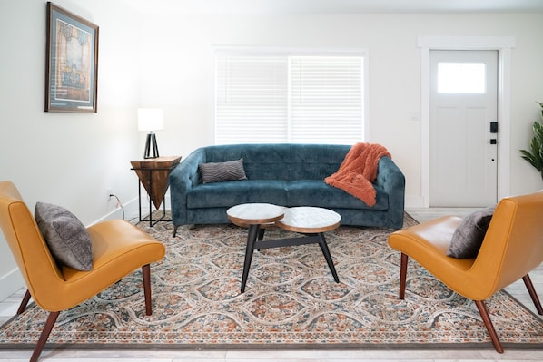 All new furnishings compete this styled living room in Fort Myers. 