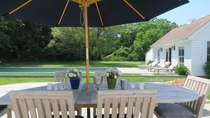 Back patio looking at pool/yard