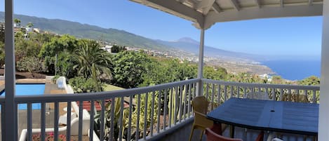 Terrace panoramic view on Teide, Orotava Valley, Ocean and Pool view