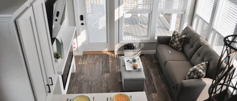 View of living room from loft.