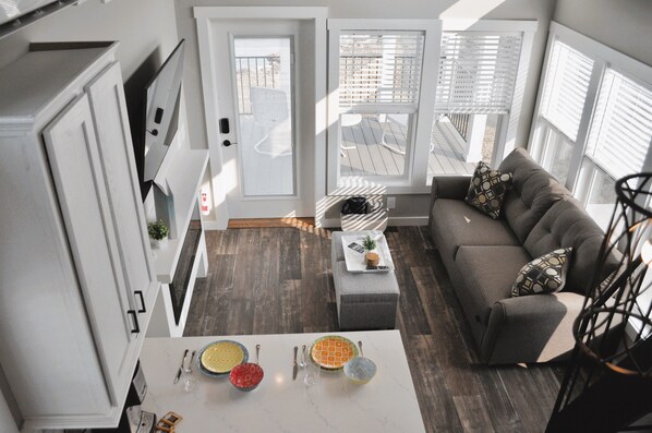 View of living room from loft.