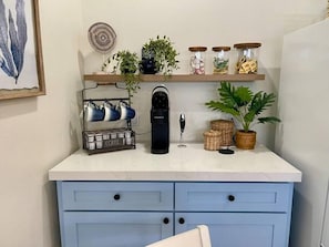 Enjoy our coffee bar complete with Keurig coffee machine and free pods.