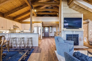 View from Deck into the living and Dining Area