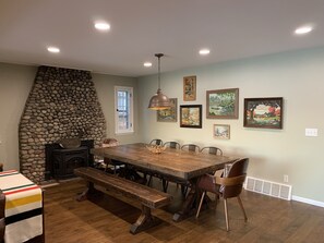 Custom made table seats 10 comfortably.