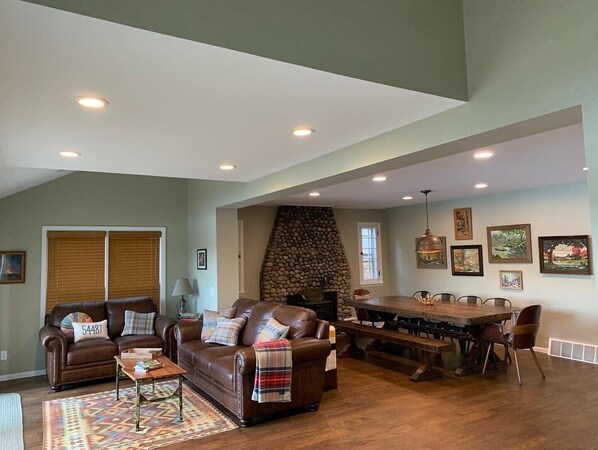 Totally renovated home with great room enjoying lakefront views.