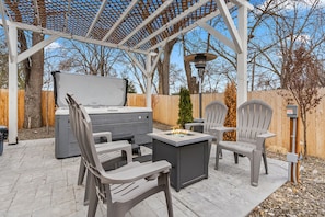 Common area. Community hot tub and firepit