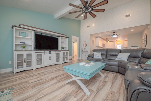 Spacious, open concept, games for everyone, and recliners to relax!