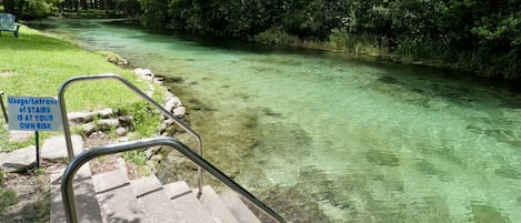 Steps to enter the river from the gated community park