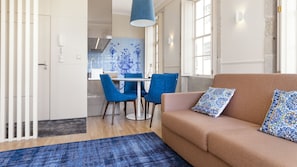 Classic decoration and comfortable furniture with hints of blue to brighten up the room #gorgeous #sweet #airbnbporto #lovelystay