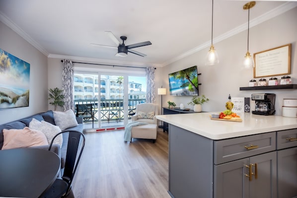 Spacious living room with Smart TV