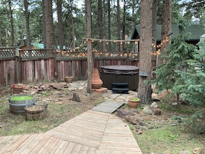 The hot tub is perfect in our treed courtyard. You may spot a deer! 