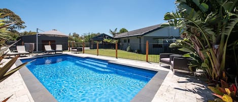 Gas heated pool during the day to 28 degrees 