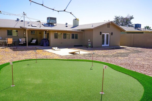 The home has some fun outdoor games for the whole family to enjoy.