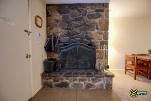 Stone fireplace