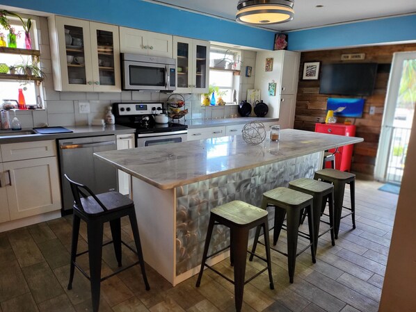  Modern Chef's Kitchen Dual fridges, steps to outdoor grill