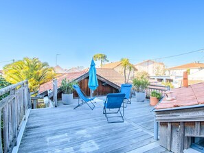 Sky, Blue, Shade, Building, Leisure, Outdoor Furniture, Wood, Tree, Landscape, Residential Area