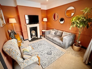 Spacious lounge with lovely furniture. Samsung 43 inch HDTV - Amazon fire stick